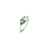 Double Cut Silver Ring, White Rhodium, Natural Green Agate  + Give Fun Gift